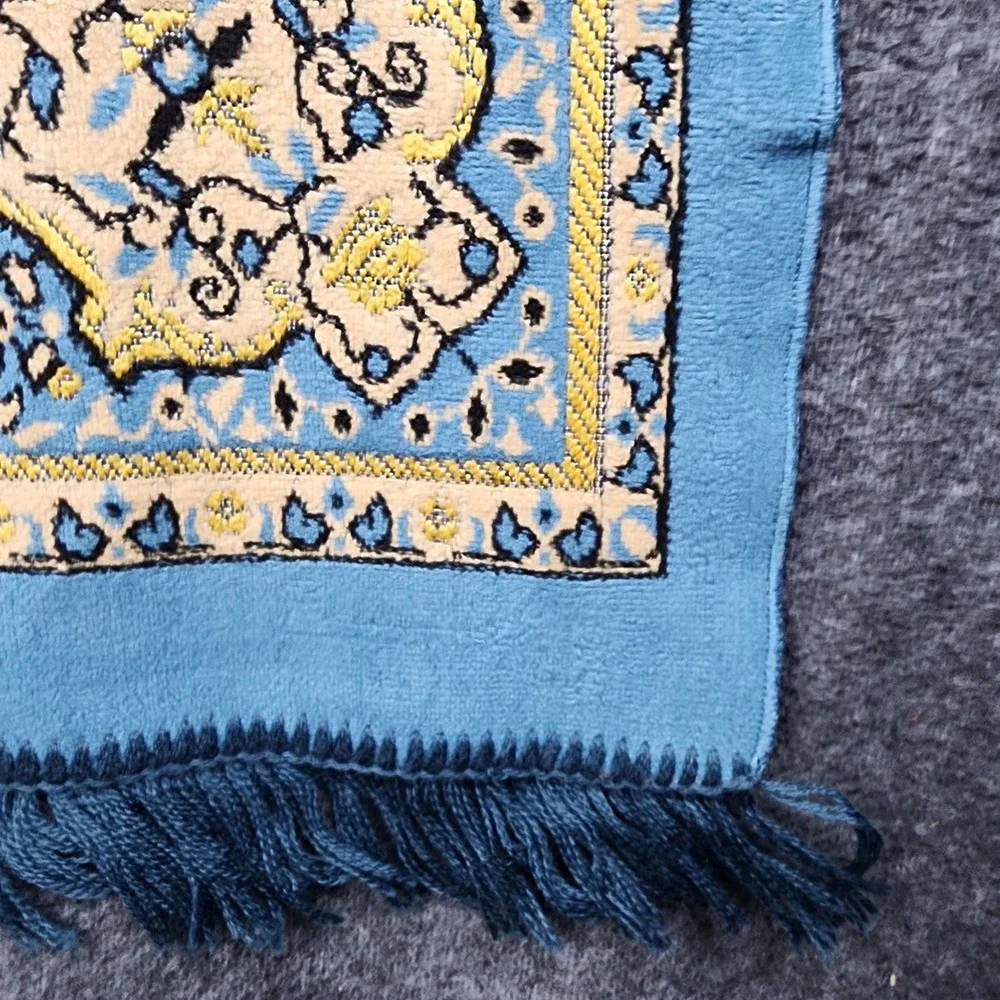 Riyadh Velvet Prayer Rug Musallah 41x27 Blue Gold Kaaba Motif Saudi Arabia‎